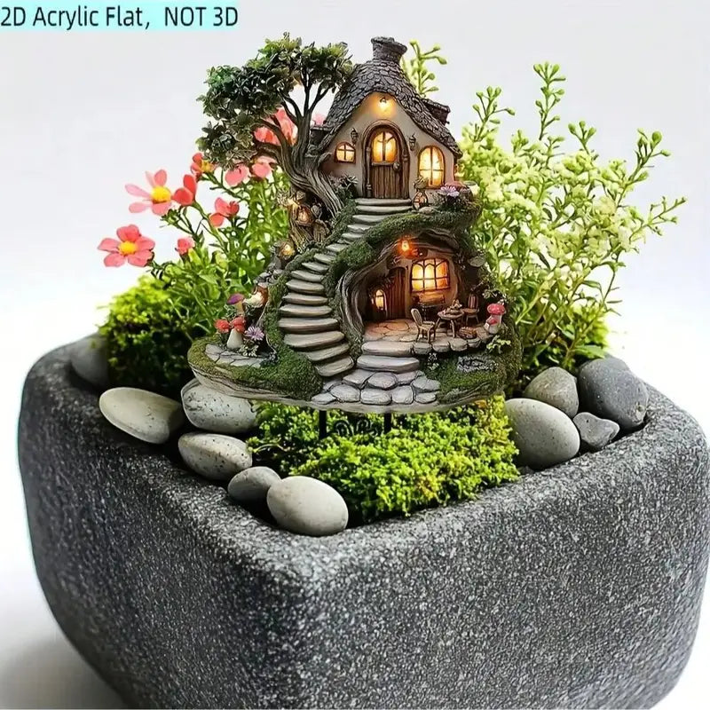 Whimsical Treehouse Garden Stake for Outdoor Potted Plants and Flower Beds