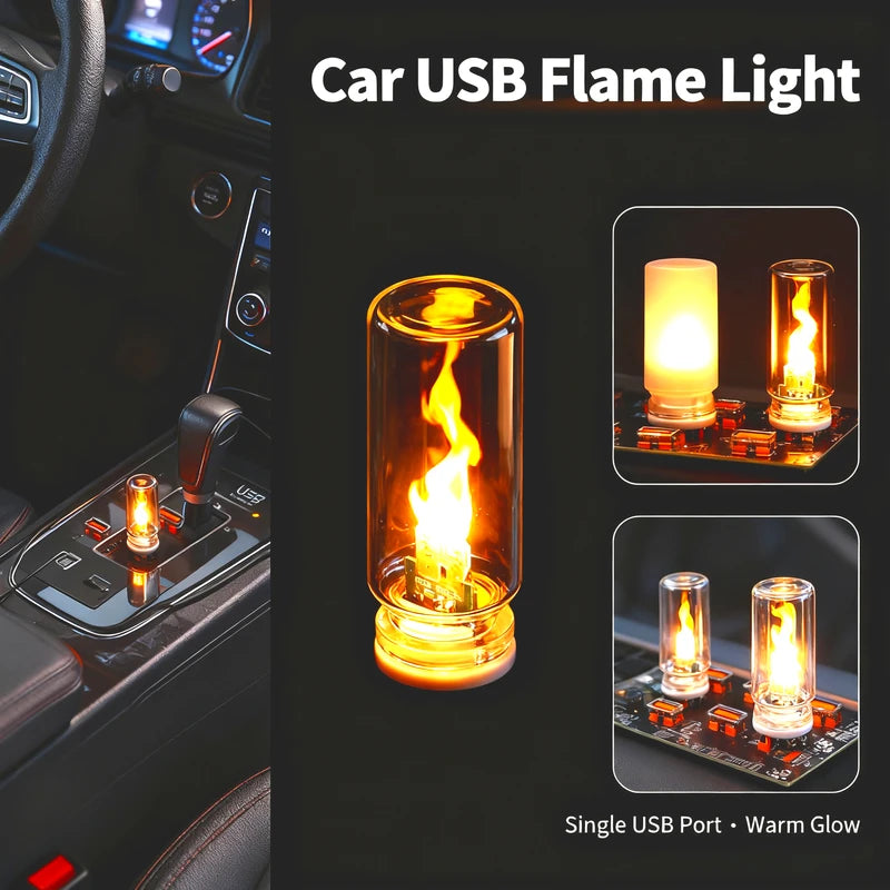 USB Flickering Flame Night Light - Frosted Glass Candle for Car & Bedroom
