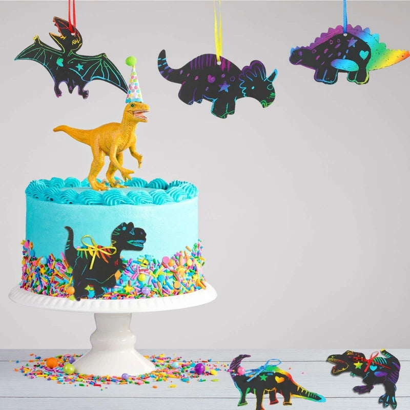 12Pcs Cartoon Dinosaur Scratch-Off Paintings Party Favors and Decorations