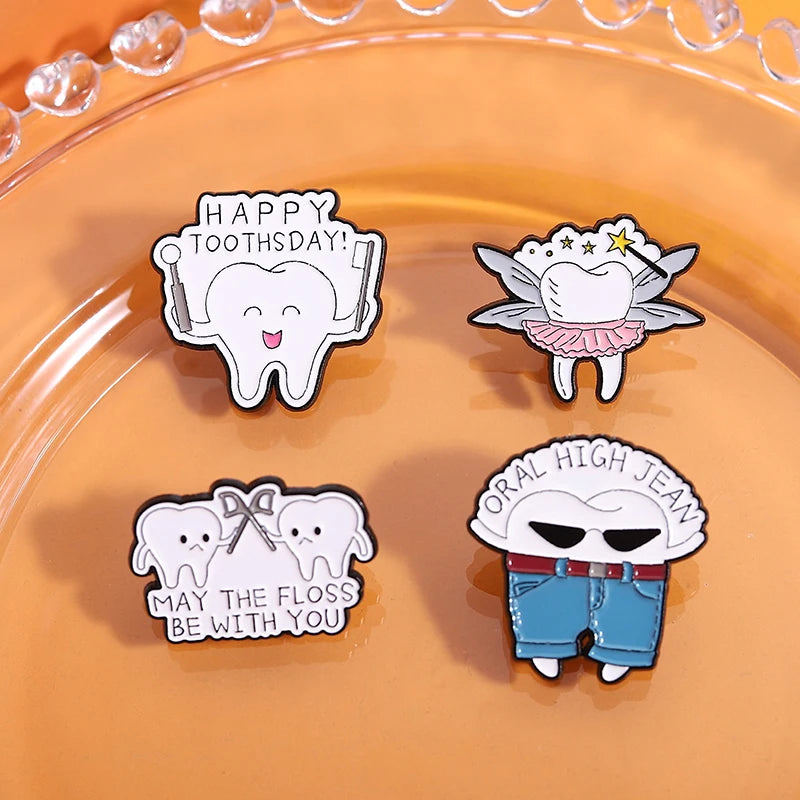 Tooth Enamel Pins Set - Dental Nurse Brooches for Kids and Adults