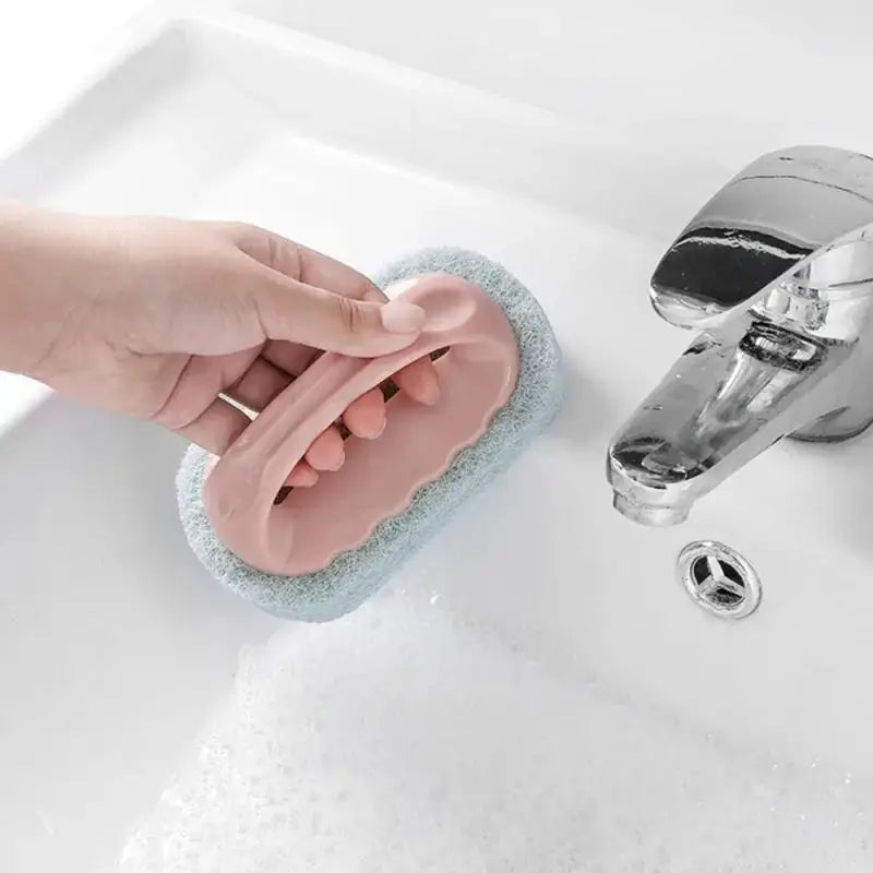 Multifunctional Bathroom Cleaning Brush with Handle - Portable Sponge Bath Scrubber