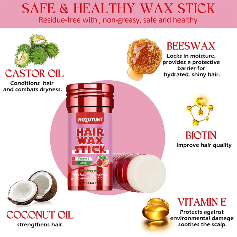 Hair Styling Wax Stick - Moisturizing Smoothing Solid Hair Pomade for Texture & Fixing