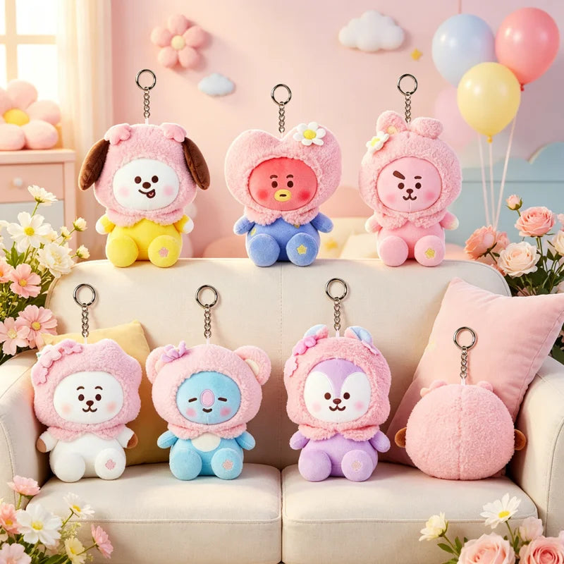 BT21 Cherry Blossom Series Keychain - Cute Cartoon Toy Pendant for Backpack Phone Bag Decor Fans Gift