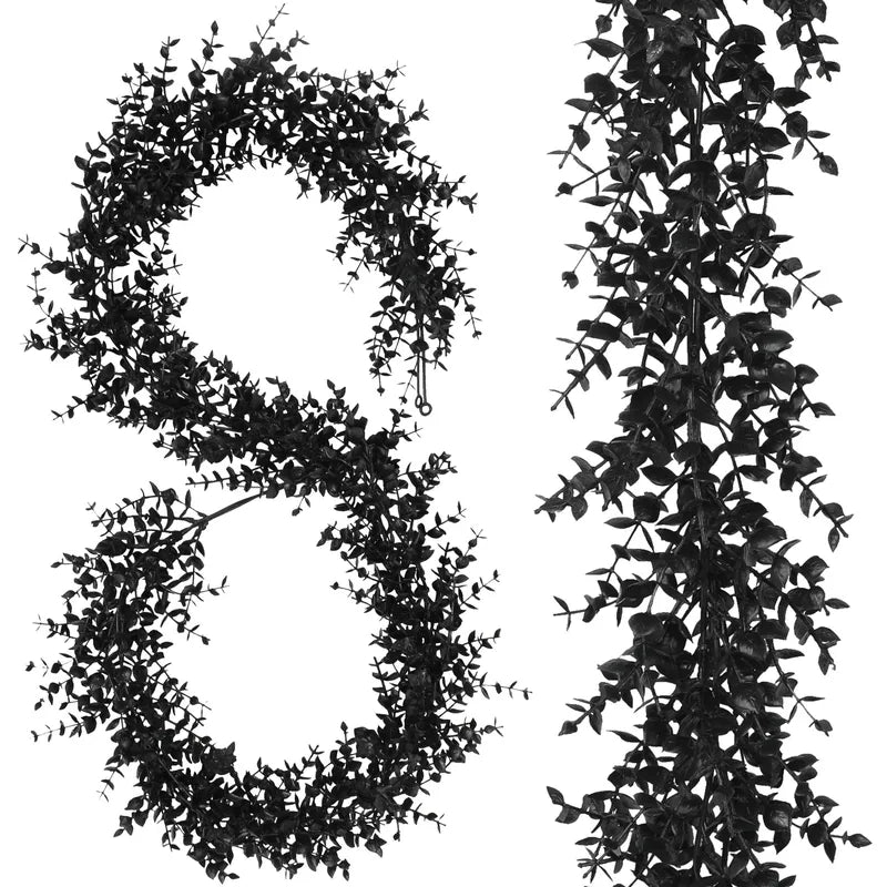 Black Eucalyptus Rattan Wall Hanging Artificial Outdoor Holiday Decor