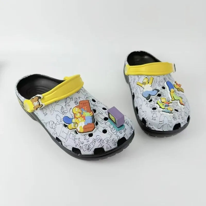 Unisex Cartoon Homer Marge Lisa Flip-Flops Beach Shoes Floral Non-Slip Soft-Soled