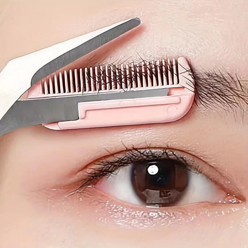 Stainless Steel Eyebrow Trimmer Scissors Set with Comb for Hair Removal & Shaping
