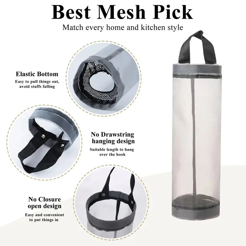 Wall Mount Mesh Storage Bag for Kitchen Garbage and Reuse - Grey