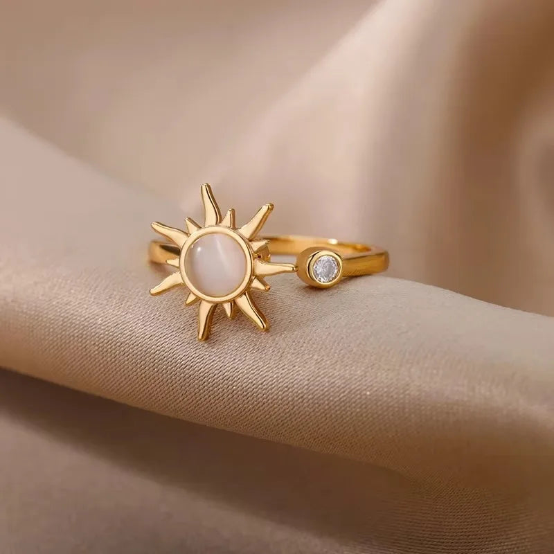 Stainless Steel Sun Pendant Spinner Fidget Ring Anti-Stress Jewelry for Women