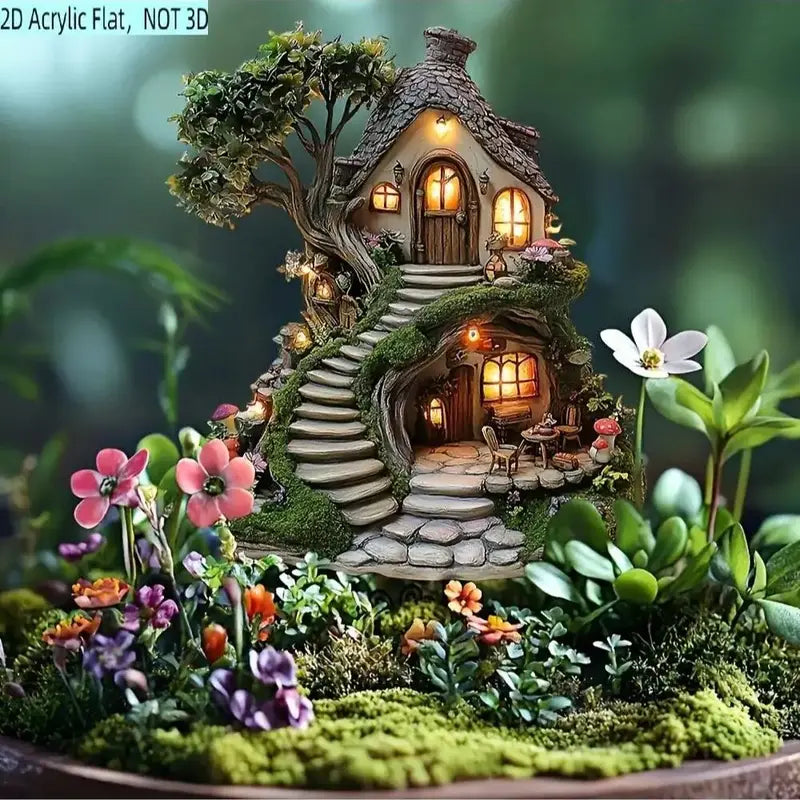 Whimsical Treehouse Garden Stake for Outdoor Potted Plants and Flower Beds