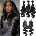 15A Body Wave Human Hair Bundles with Transparent Closure 32 Inch - Natural & Versatile