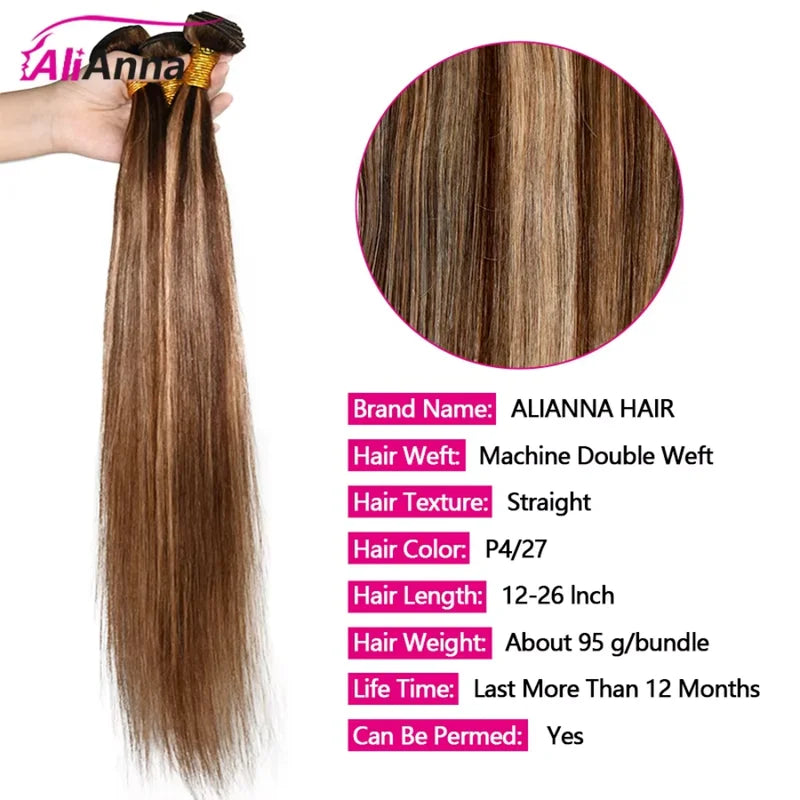 Highlight Human Hair Bundles & Weaves - 12-26 Inch Blonde Ombre, No Shedding, High Quality