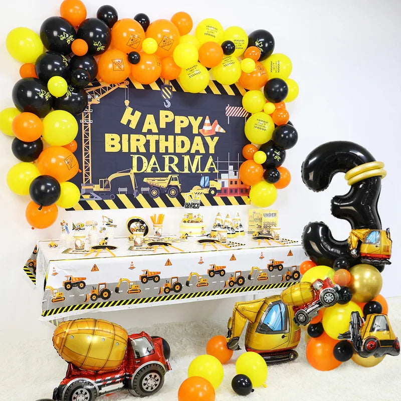 Construction Theme Party Supplies 28pcs Set | Number Truck & Excavator Decorations