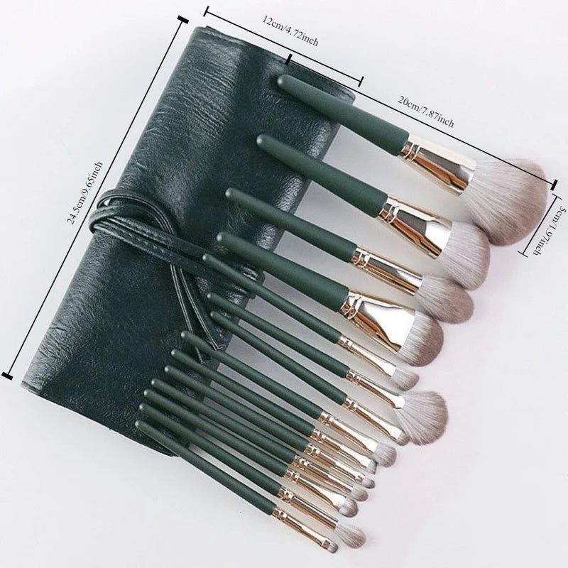 14Pcs Makeup Brush Set with Pouch - Soft Fluffy Eyeshadow Concealer Blush Brushes, Wooden Handles, Professional