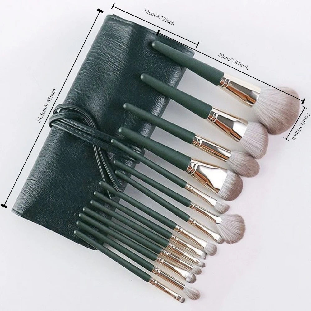 14Pcs Makeup Brush Set with Pouch - Soft Fluffy Eyeshadow Concealer Blush Brushes, Wooden Handles, Professional