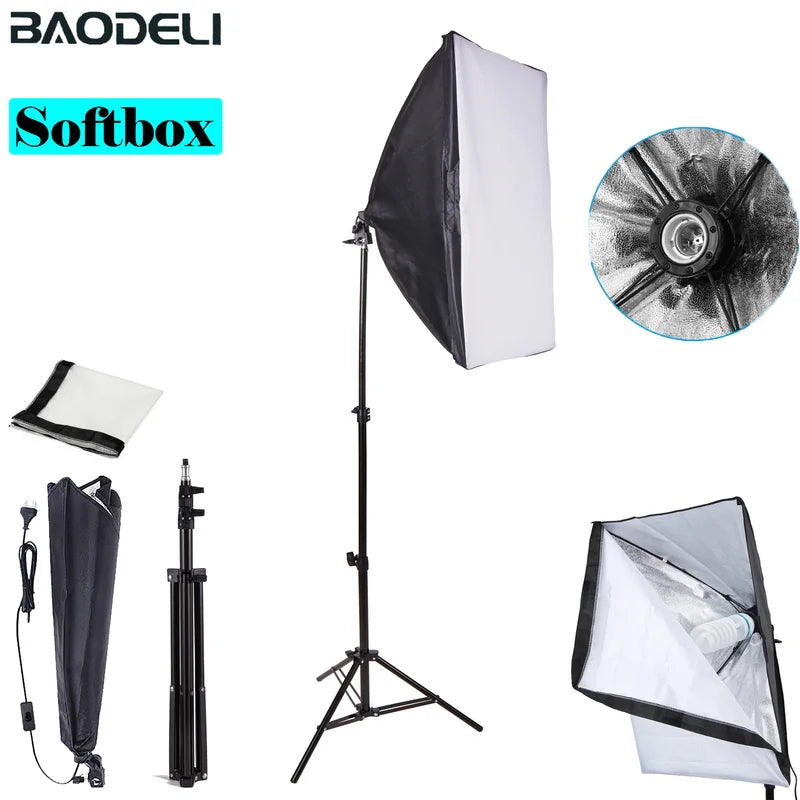 50x70cm Photography Soft Box Kit with Tripod and E27 Lamp Holder for Studio Lighting