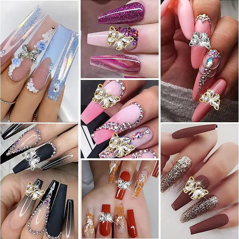 Nail Rhinestone Glue Gel with Mirror Powder and Nail Liner Brush for Nail Art