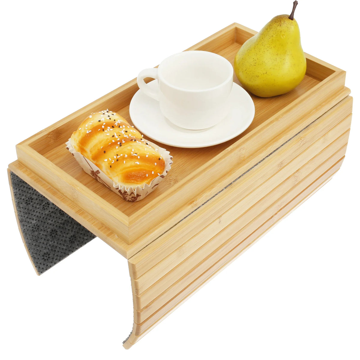 Foldable Bamboo Couch Cup Holder Tray for Sofa Armrest - Non-Slip Sofa Side Storage