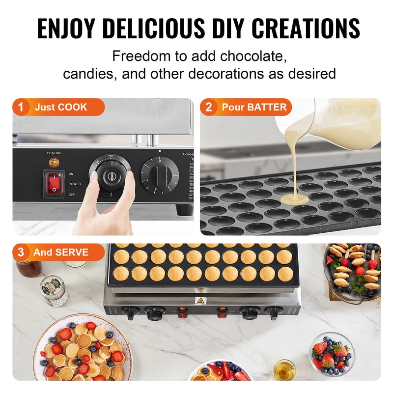 Mini Dutch Pancake Maker - Commercial Waffle Baker with Non-Stick Dual Temp Control