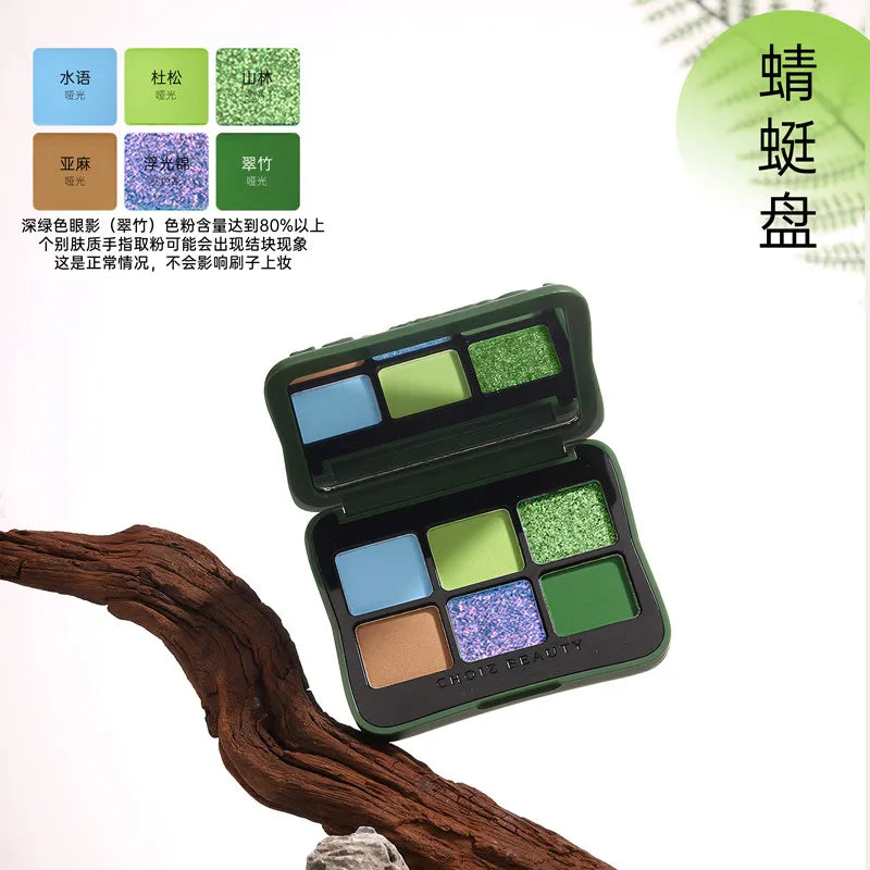 Vegan Eyeshadow Palette with 6 Color Variants - Matte, Duochrome, Glitter Finishes