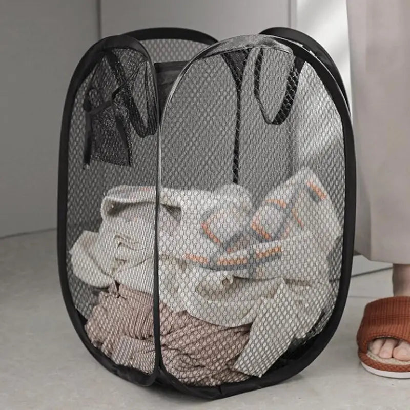 Folding Laundry Basket with Mesh Ventilation - Portable Clothing Storage Bin