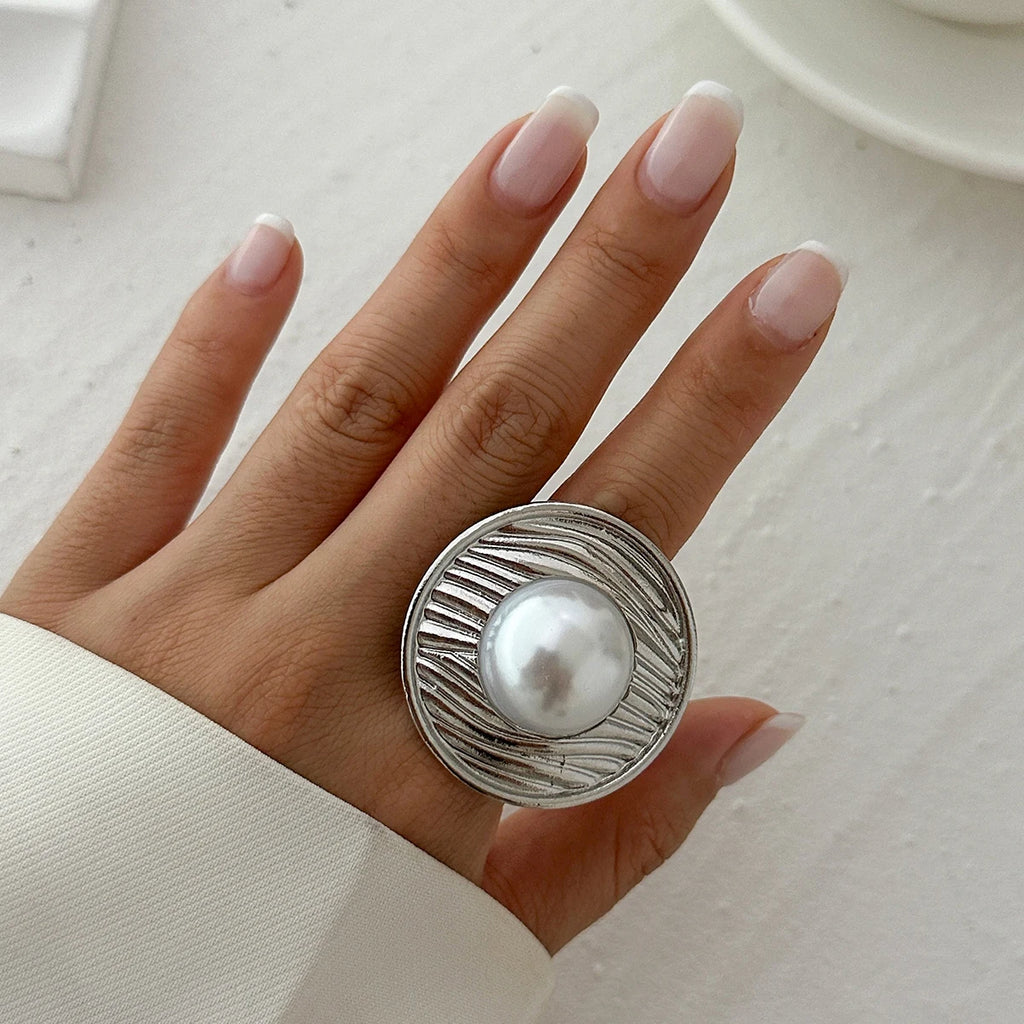 Exaggerated Large Petal Flower Ring for Women - Vintage Geometric Adjustable Jewelry
