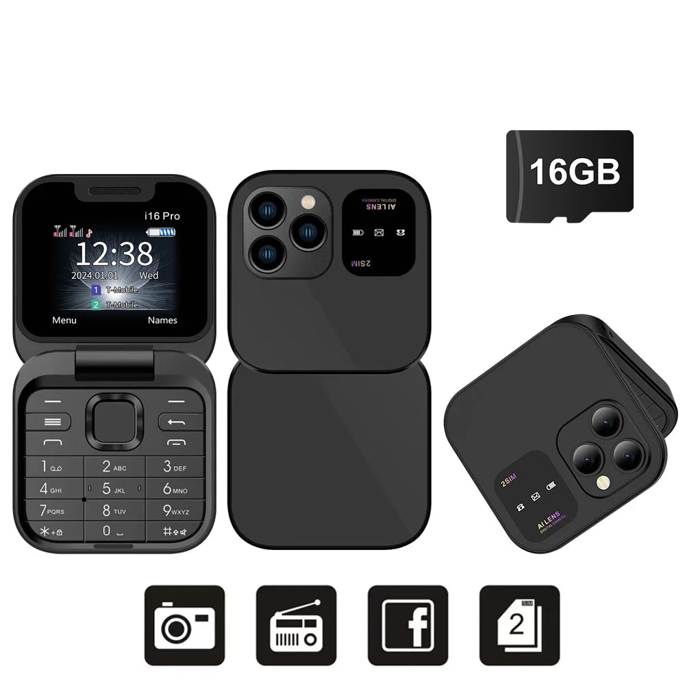 Dual SIM Flip Mini Mobile Phone with Call Record FM Radio & Voice Function