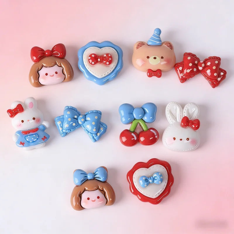 10Pcs Cute Red Blue Flower Heart Cherry Flatback Resin Cabochons for Jewelry Craft Scrapbooking