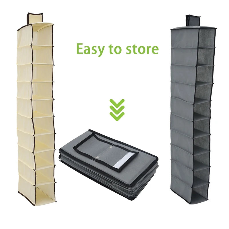 10-Shelf Hanging Shoe Organizer Closet Storage Rack with Foldable Design