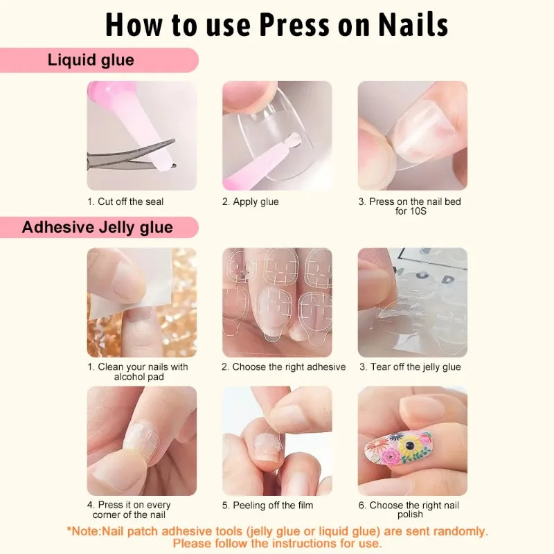 24Pcs Almond Press-On Nails Set with Heart & Strawberry Designs – Glossy Acrylic Fake Nails for Women & Girls