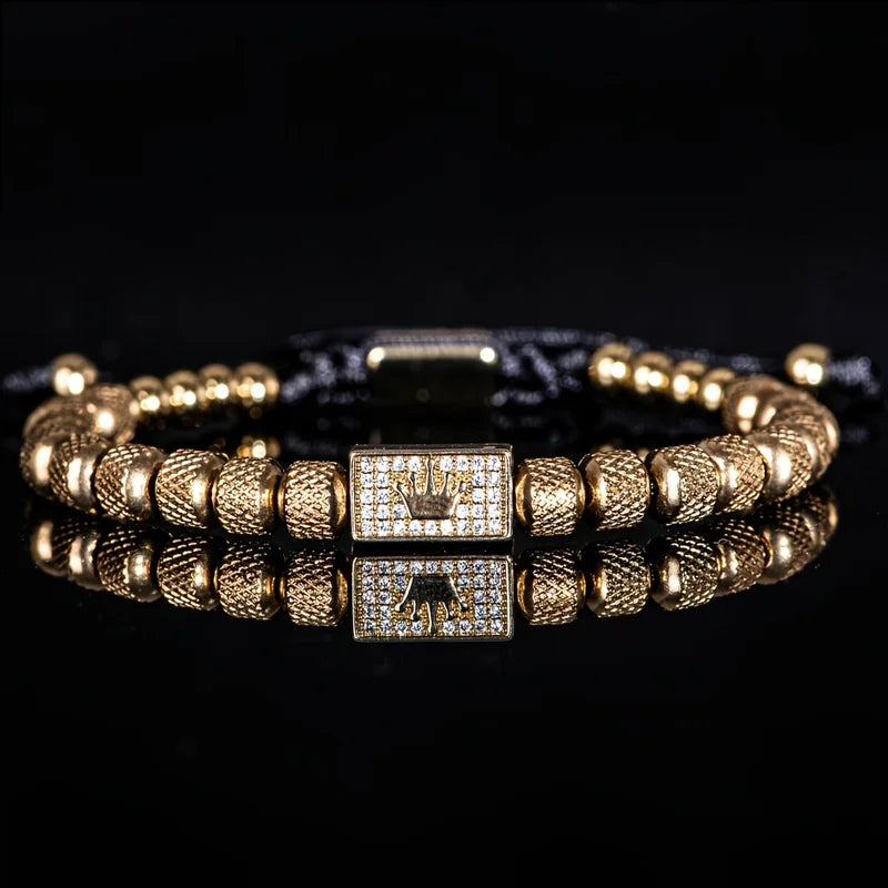 Luxury Micro-Set Bead Bracelet with Adjustable Size Men’s Braided Jewelry