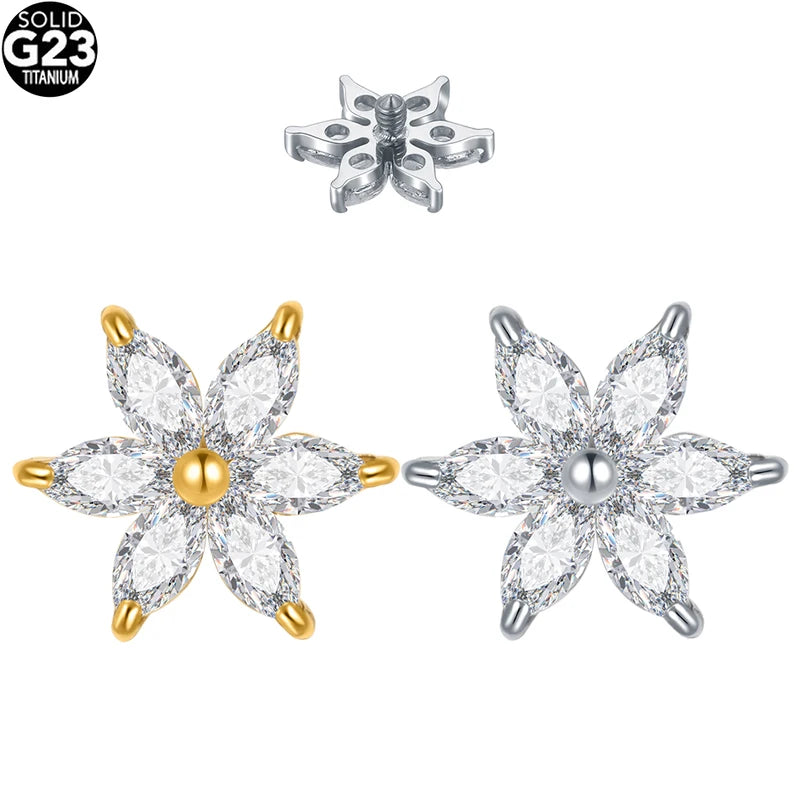 Titanium Dermal Anchor Top with CZ Flower Head - Body Jewelry 14G