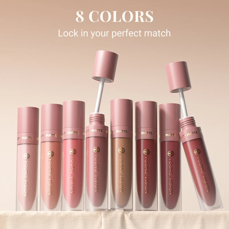 8 Color Nude Brown Matte Liquid Lipstick Set - Long-lasting, Non-stick Lip Gloss