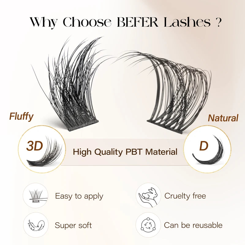 False Eyelash Clusters D Curl Fluffy Natural Volume Lashes for Eye Makeup