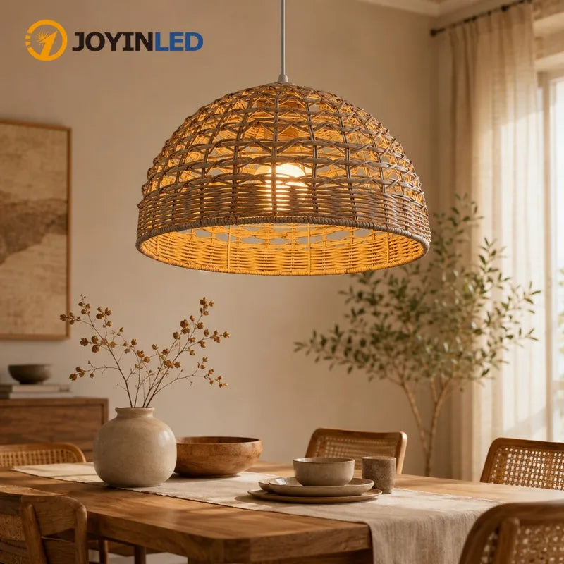 Boho Wicker Rattan Hanging Pendant Light for Kitchen Island & Bedroom - 28cm