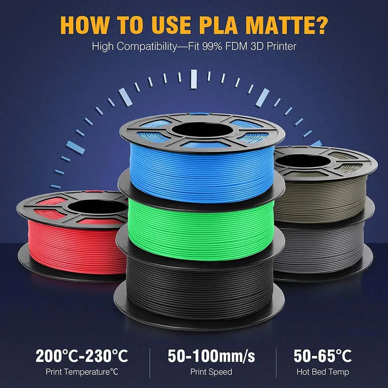PLA Matte 3D Printer Filament 1.75mm Neatly Wound 1.1kg for Smooth Prints