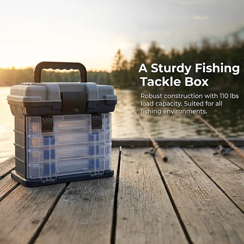 Fishing Tackle Box Kit with Pliers and Lures - Portable Multi-Compartment Organizer