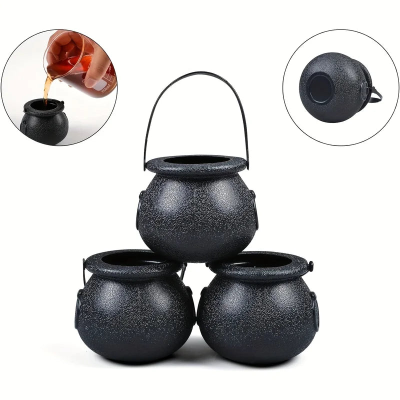 6pcs Halloween Witch Cauldron Candy Jars Mini Trick-or-Treat Decoration Props