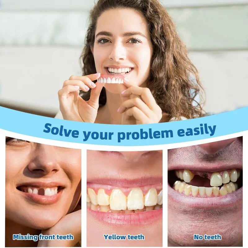 Full Denture Set Upper & Lower Silicone Fake Teeth for Daily Oral Hygiene - Men & Women
