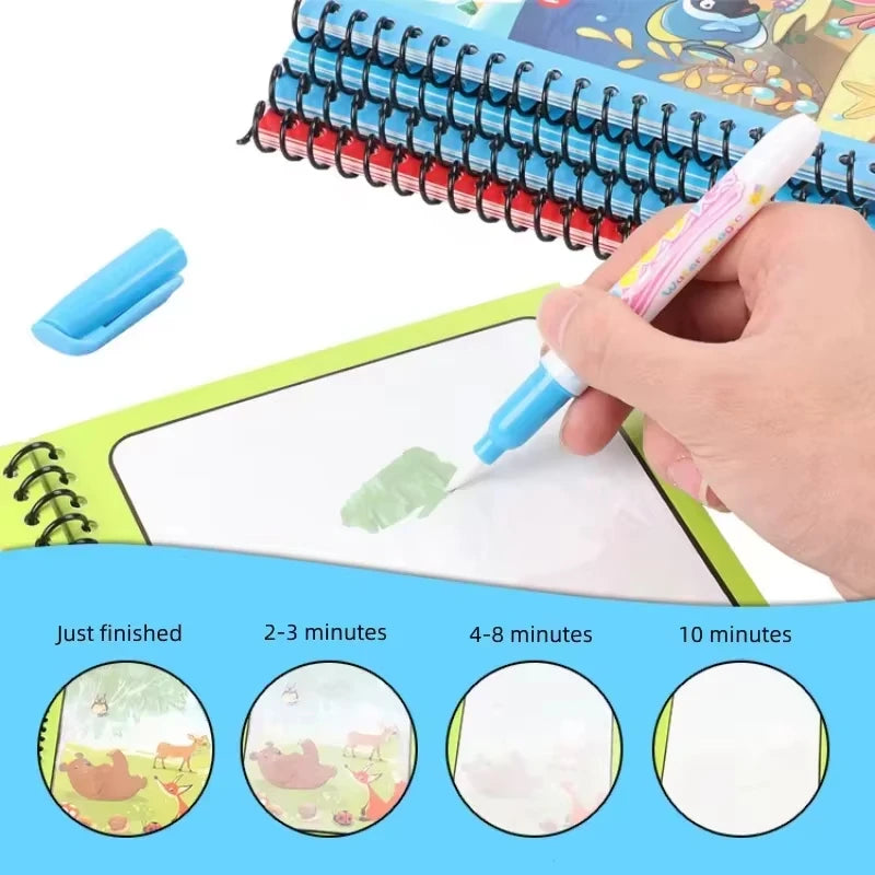 Kids Reusable Water Drawing Book with Refillable Pen - Educational Montessori Toy