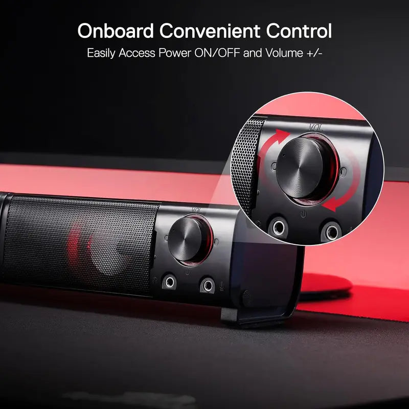 Redragon GS550 PC Gaming Speakers 2.0 Channel Sound Bar with Bass & Red Backlit