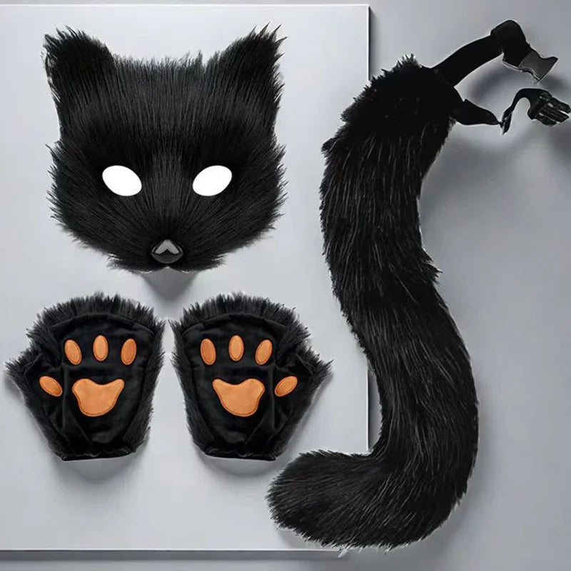 Halloween Fox Mask and Tail Set Cosplay Costume Accessories for Theme Parties