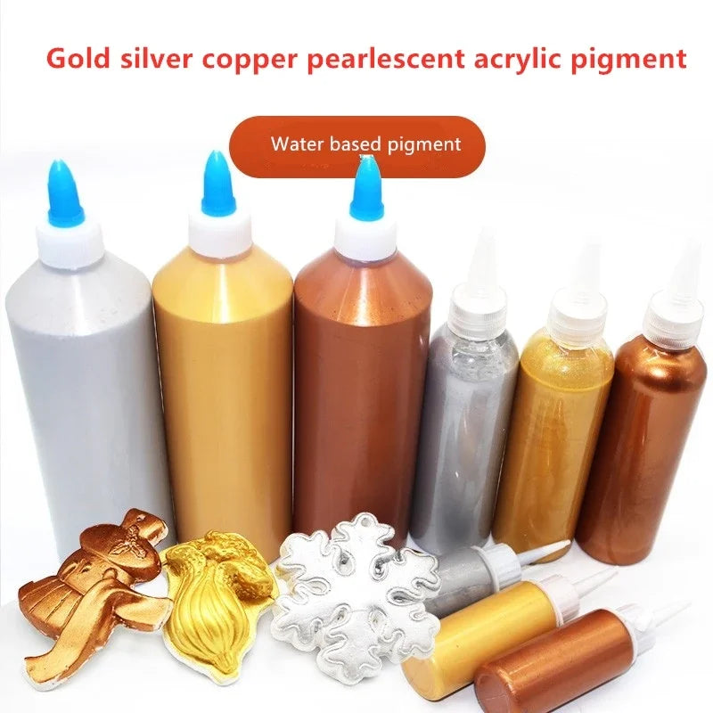 500ml Metallic Acrylic Paint Set - Gold Silver Copper Waterproof Craft Paint