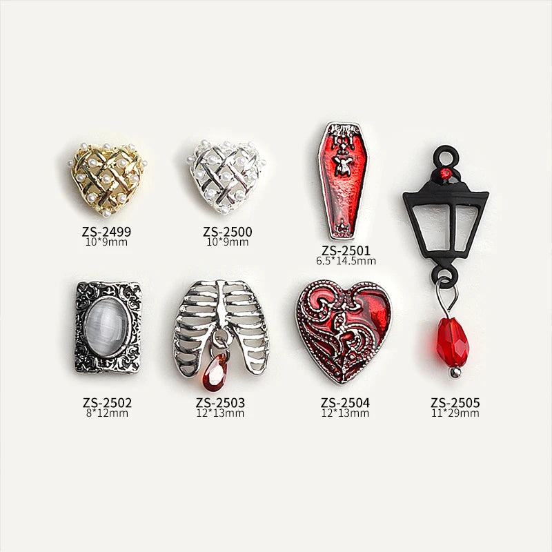 Halloween Nail Art Charms 10-Pack Gothic Punk 3D Metal Nail Decorations