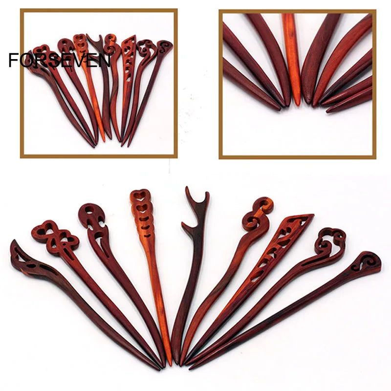 Vintage Red Sandalwood Hairpin Clips for Women Girls Men - Retro Hair Accessories