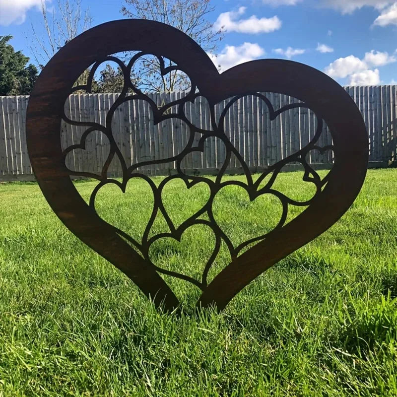 Rustic Metal Heart Garden Stake Outdoor Yard Art Farmhouse Decor
