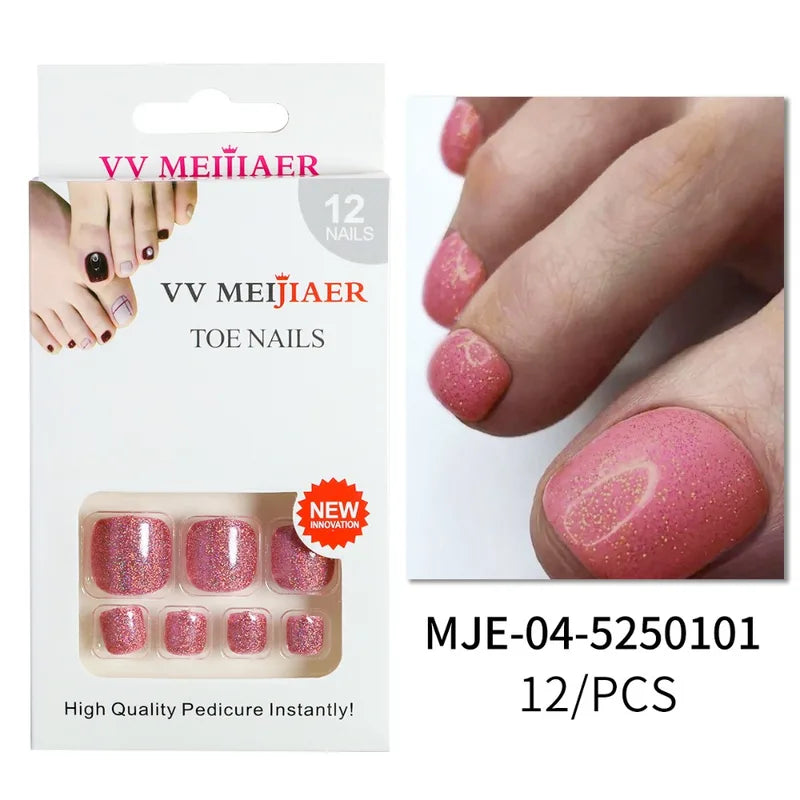 Fake Toenails Square Head Short Length Full Cover Foot Nail Tips Set for Women