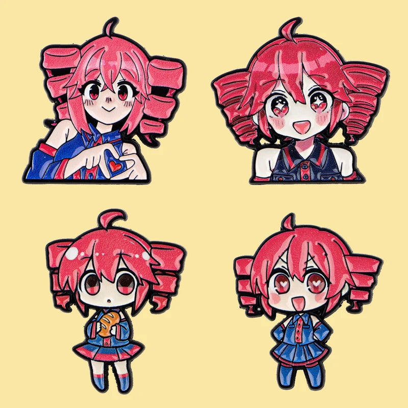 Cute Anime Girl Enamel Pin Set - Cartoon Pink Hair Badge Brooch Jewelry