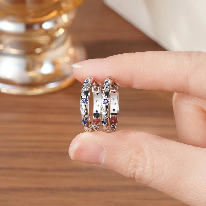 Silver Circle Earrings for Women Star and Moon Jewelry Zirconia Gift