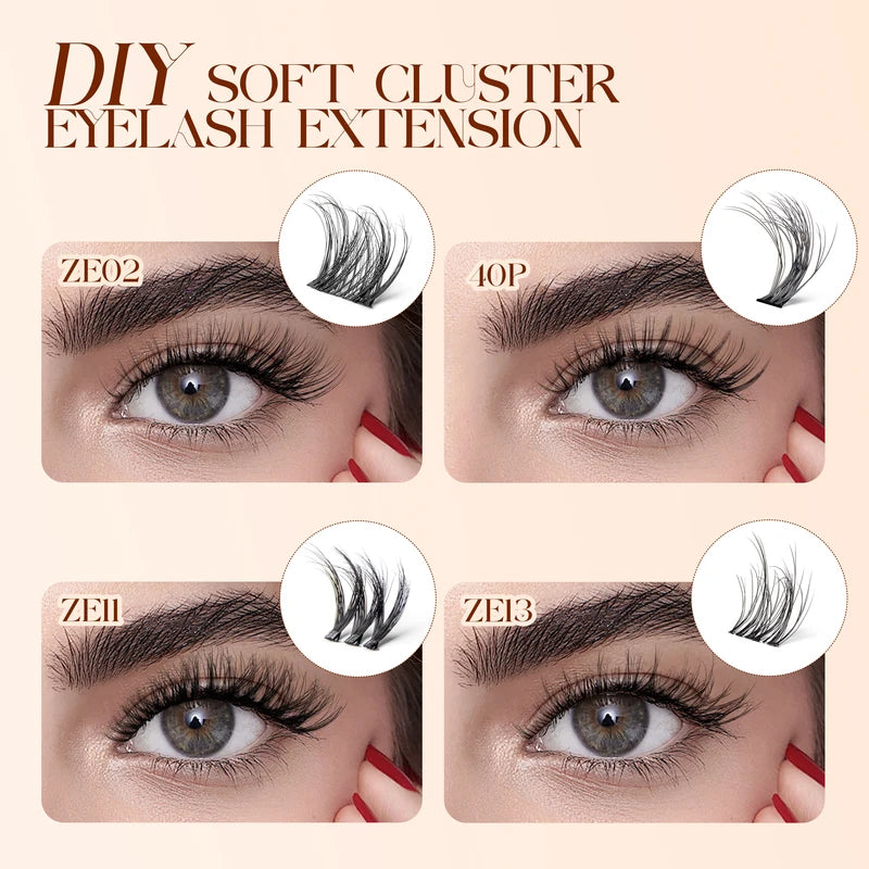 Individual Lash Clusters 0.05mm PBT Fiber Eyelash Extensions for DIY Natural & Fluffy Looks