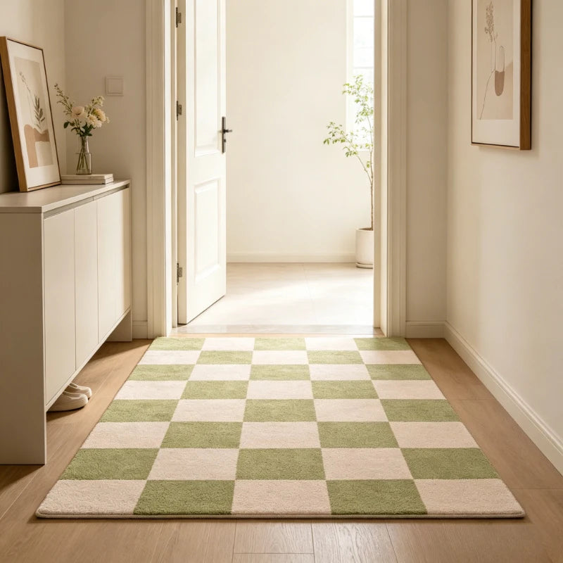 Large Plaid Design Living Room Carpet - Soft Plush Home Floor Mat for Bedroom and Decor